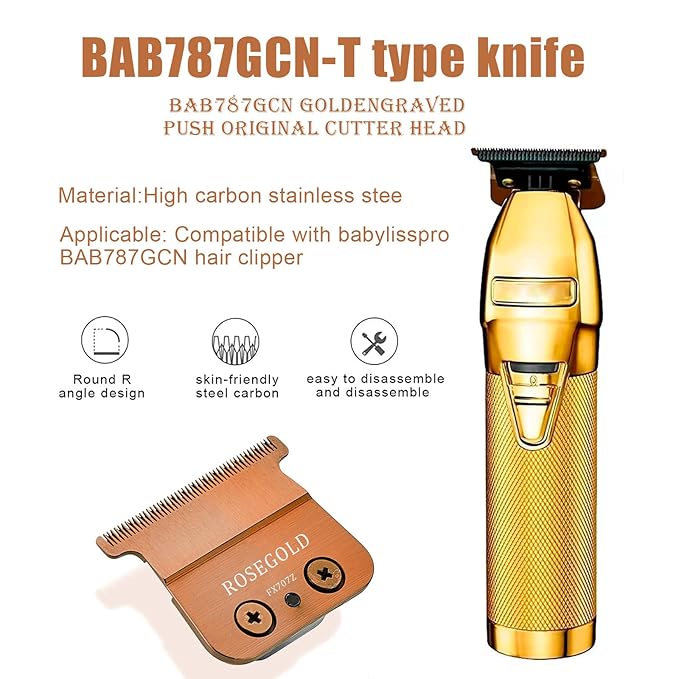 1Pack Replacement Blades Compatible With BaBylissPRO Barberology FX787 Series, FX787 Replacement Blade for Outlining Hair Trimmers, rose-gold