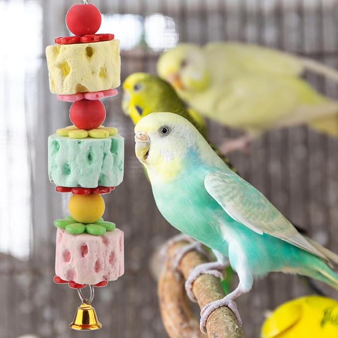Wontee Bird Chewing Toys Bird Beak Grinding Stone Parakeet Treats for Budgies Cockatiels Conures Quaker Senegal Parrot (Medium: 9.8")