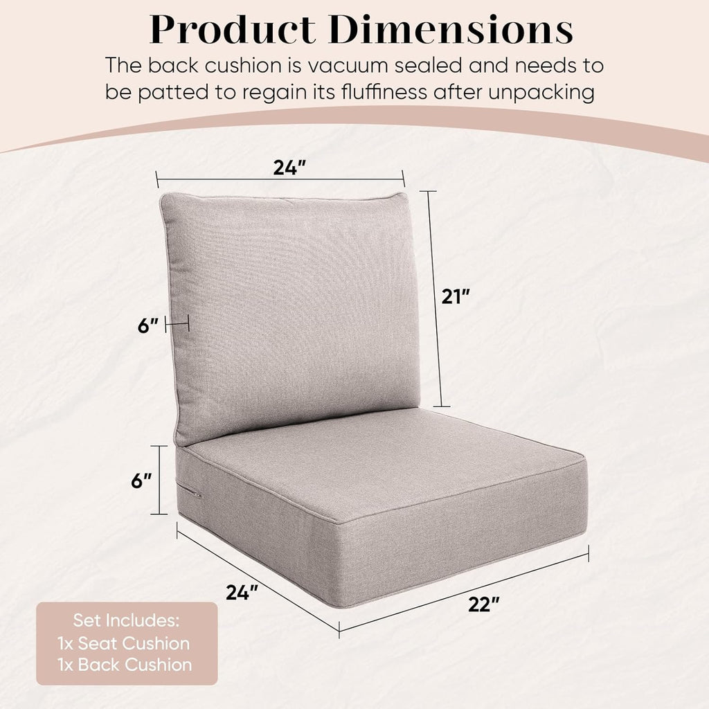Luxury Outdoor Seat Cushion Set-22 x 24 x 6 Inch Outdoor Chair Cushions with Water Resistant & Removable Cover Outdoor Cushions for Patio Furniture Chair Sofa Couch