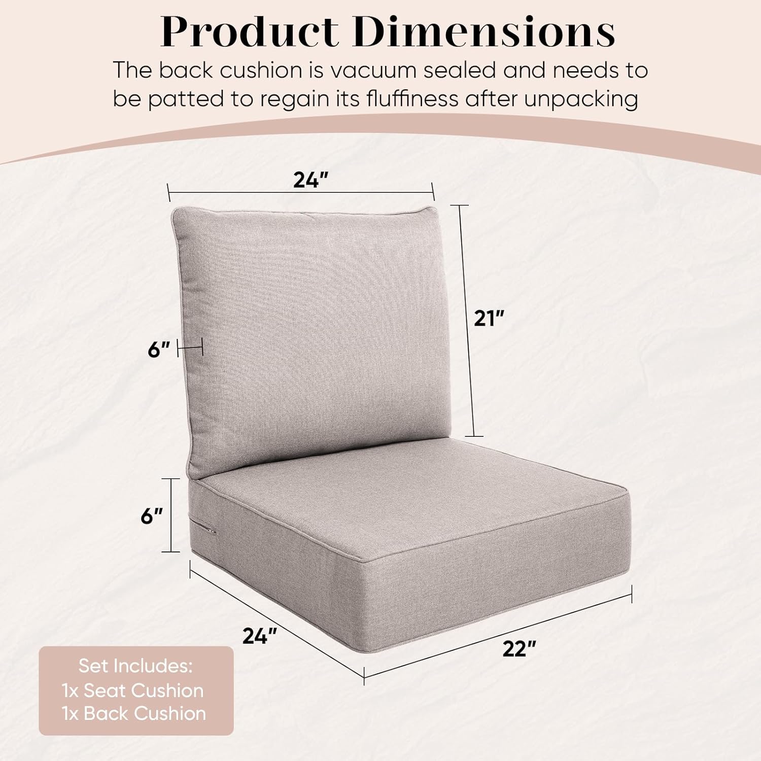 Luxury Outdoor Seat Cushion Set-22 x 24 x 6 Inch Outdoor Chair Cushions with Water Resistant & Removable Cover Outdoor Cushions for Patio Furniture Chair Sofa Couch
