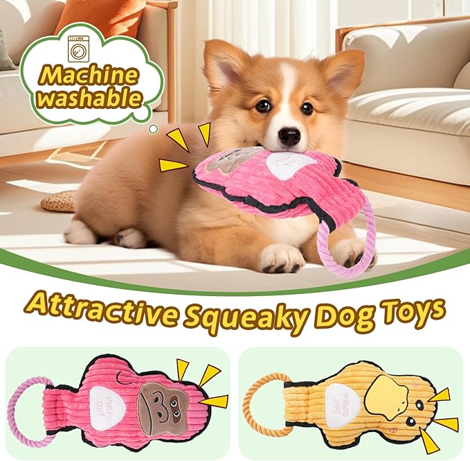2-Pack Squeaky Dog Toys & Tough Tug of War Set - No Stuffing Chew-Resistant Plush Toys to Keep Them Busy, Best Birthday Gift for Small/Medium/Large Breeds (Ducks & Gorilla)