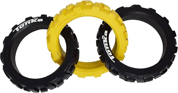 Tonka Rubber 3-Ring Tug Dog Toy, Lightweight, Durable and Water Resistant, 7.5 Inches, for Medium/Large Breeds, Single Unit, Yellow/Black