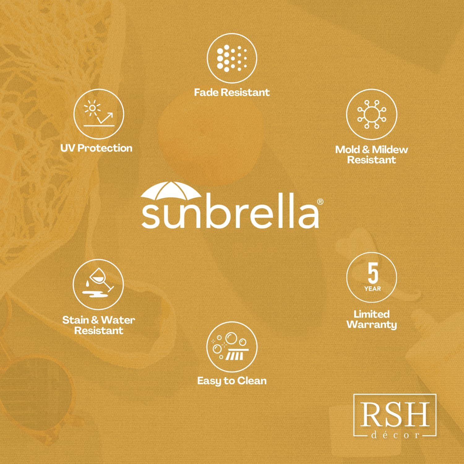 RSH DECOR: Sunbrella Play Square Throw Pillows Set of 2 | 17" x 17" | Water and Fade-Resistant Performance Fabric | Outdoor Pillow Covers with Down-Alternative Inserts | Play Mocha