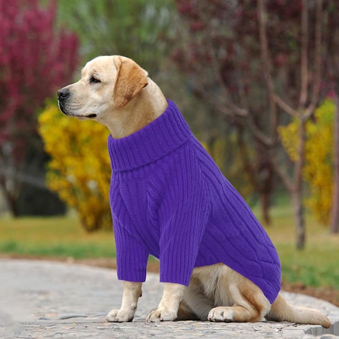 XXL Dog Sweaters for Extra Large Dogs, Warm Winter Fall Dog Sweaters for Dog Girls Boys, Turtleneck Dog Knitwear,Doggie Christmas Sweater,Pet Sweatshirt Clothes Outfit Knit Labrador(Purple XXL)