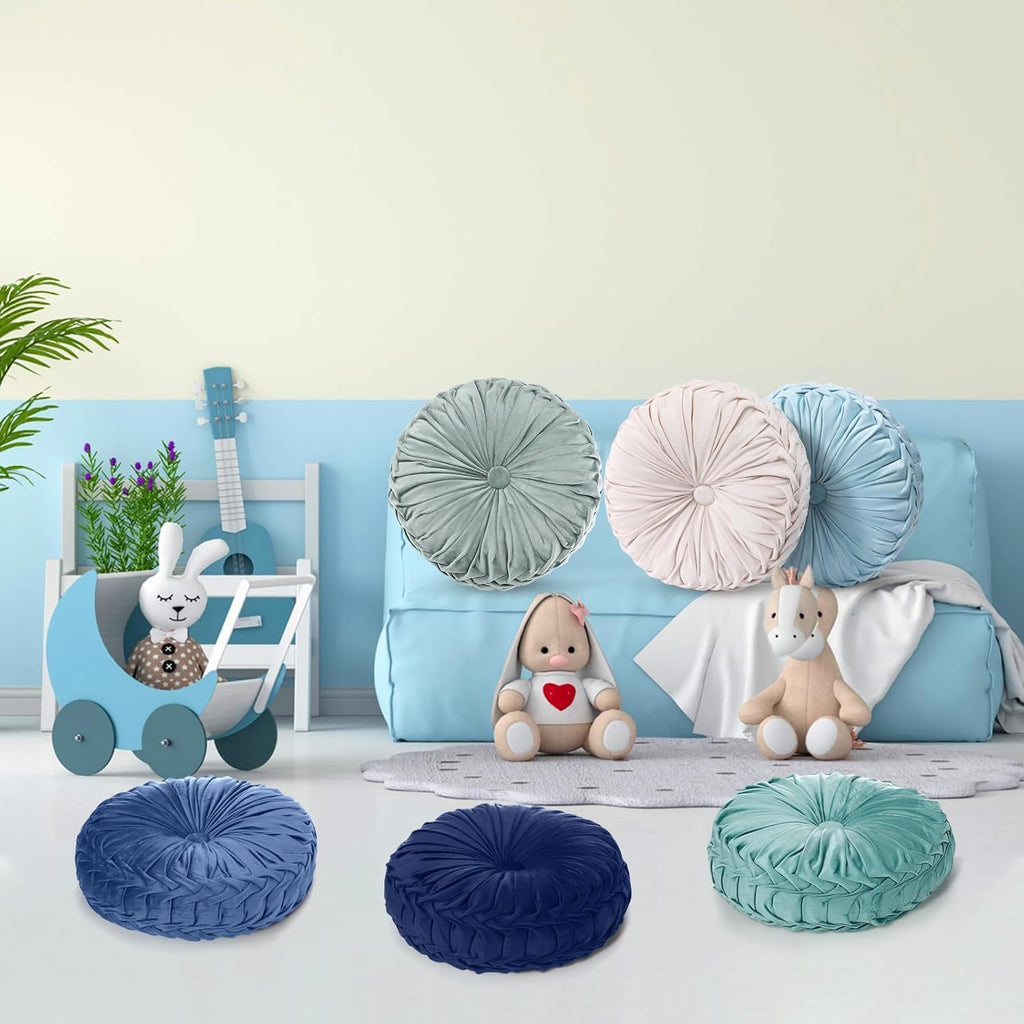 Yerliker 6 Pcs Floor Pillow Cushions 15inch Round Velvet Throw Pillows Colorful Flexible Cushions Alternative Pillows for Couch Chair Living Room Bedroom Home Office Decor(Blue Color)