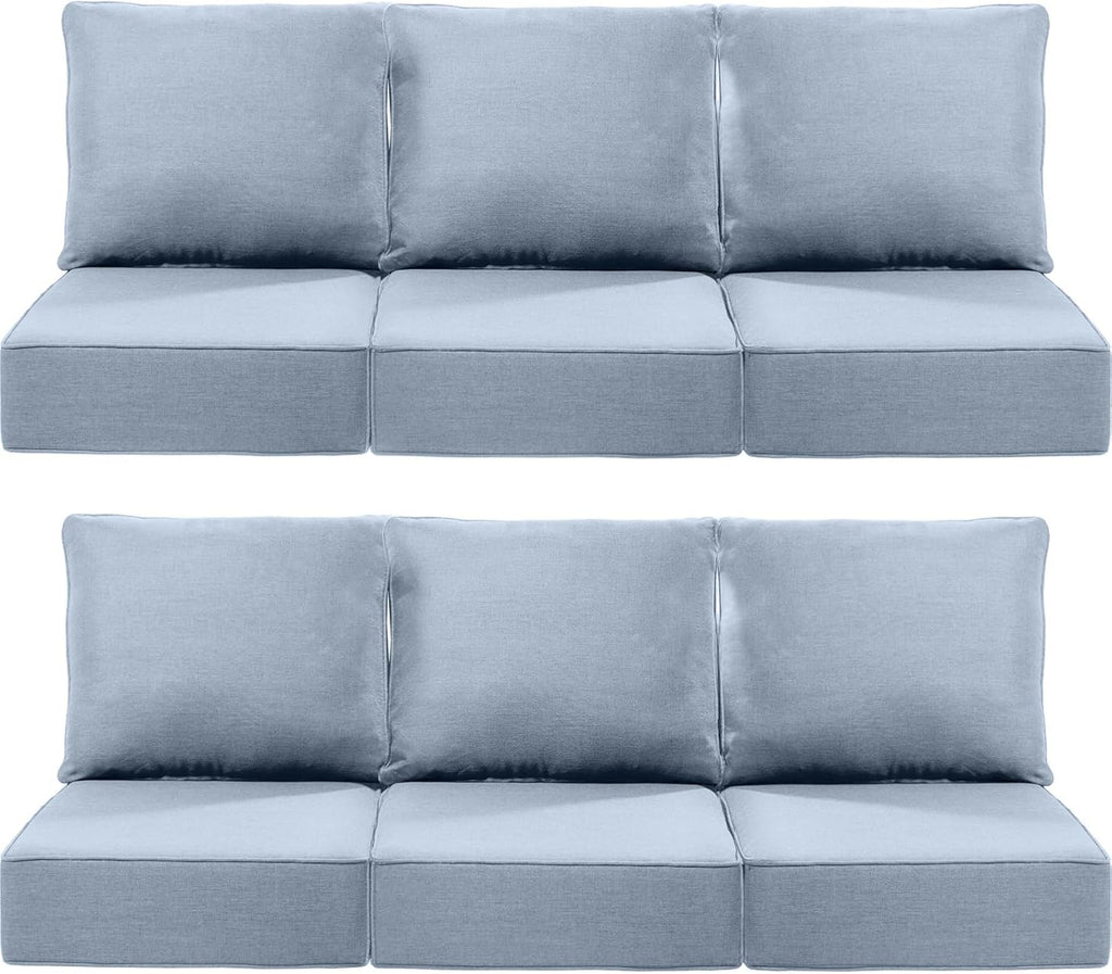 Luxury 24x24x6 Inch Outdoor Deep Seat Cushions Set of 6 - Comfortable Patio Zipper Chair Cushion for Outside Wicker Dining Rocking Swivel Chairs Loveseat Couch Sectional Sofa - Baby Blue