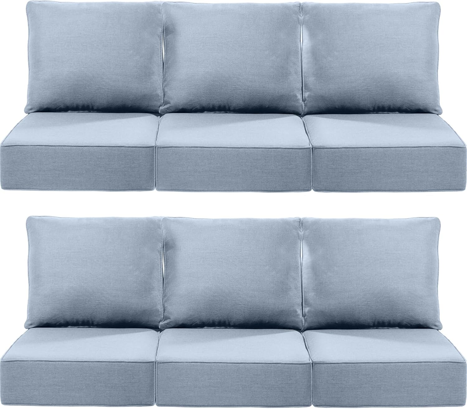 Luxury 22x24/22x25 6-Inch Outdoor Deep Seat Cushions Set of 6 - Comfortable Patio Zipper Chair Cushion for Wicker Dining Rocking Swivel Chairs Loveseat Couch Sectional Sofa - Baby Blue