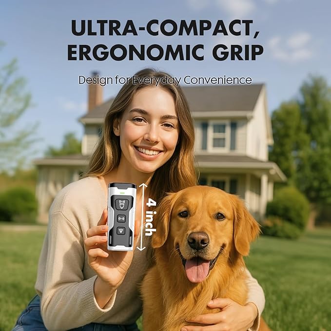 Dog Bark Deterrent Device- 3X Ultrasonic Anti Barking,6 Training Modes 23 FT Range–Barks No More Indoors Outdoors Behavior Correct Rechargeable,Compact,Safe, Humane Training for Dogs