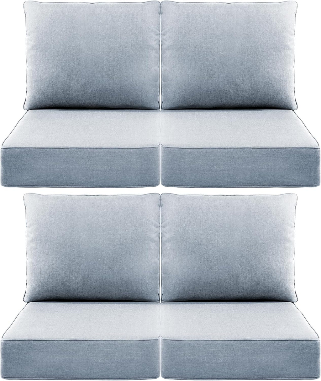 Luxury 6" Outdoor Cushions for Patio Furniture, 24x24x6" Thick Seat Cushion Set of 4, Fade Resistant Couch Chair Replacement Cushions High Density Wicker Chair Cushion w/ Removable Cover Baby Blue
