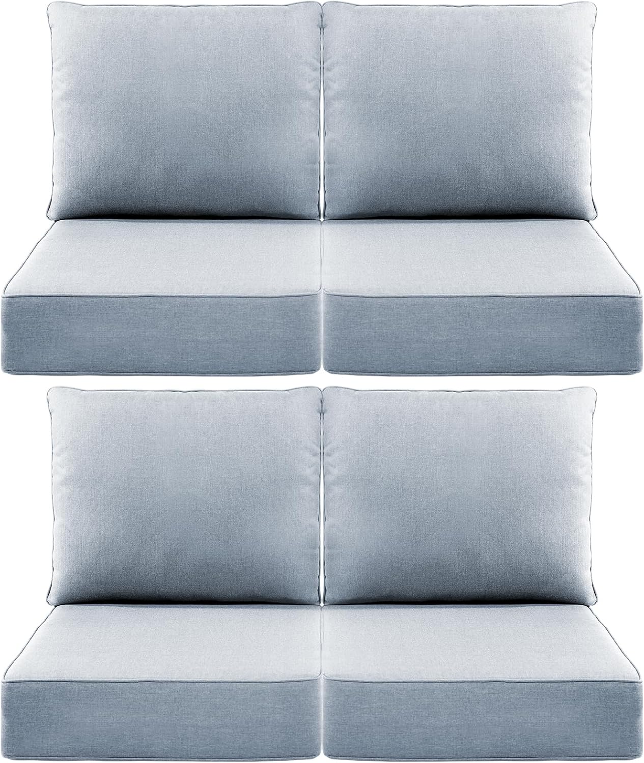 Luxury 6" Outdoor Cushions for Patio Furniture, 24x24x6" Thick Seat Cushion Set of 4, Fade Resistant Couch Chair Replacement Cushions High Density Wicker Chair Cushion w/ Removable Cover Baby Blue
