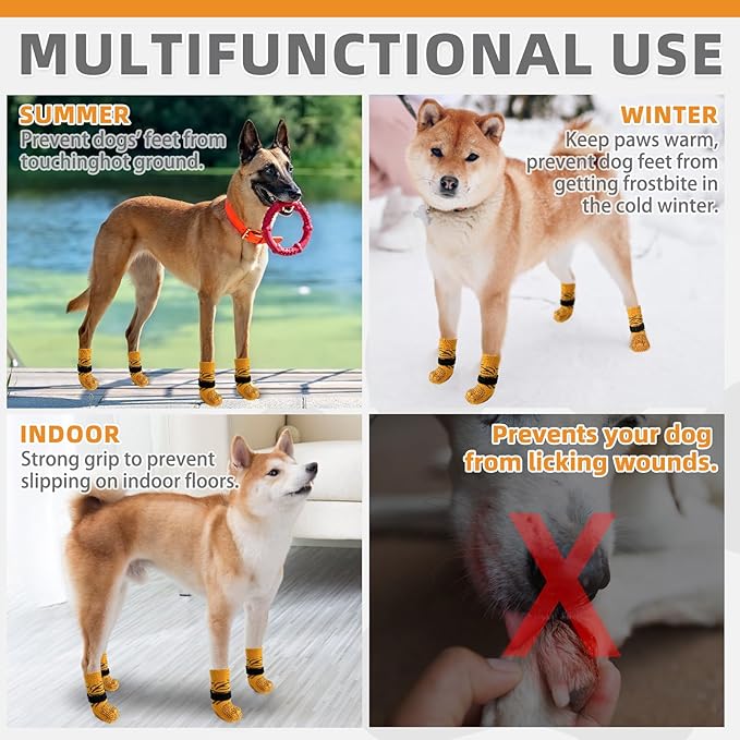 KOOLTAIL Dog Socks for Hot/Cold Pavement to Prevent Licking Paws,Dog Boots&Paw Protector for Hardwood Floors Anti Slip,Traction Control No Twist Grip Booties for Small Medium Large Senior Dogs L