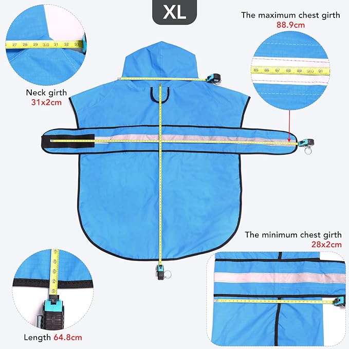 Reflective Dog Rain Coat - Waterproof Adjustable Pet Raincoat Jacket, Lightweight Hooded Dog Rain Coat Poncho for Small to X- Large Dogs and Puppies (Blue, X-Large)