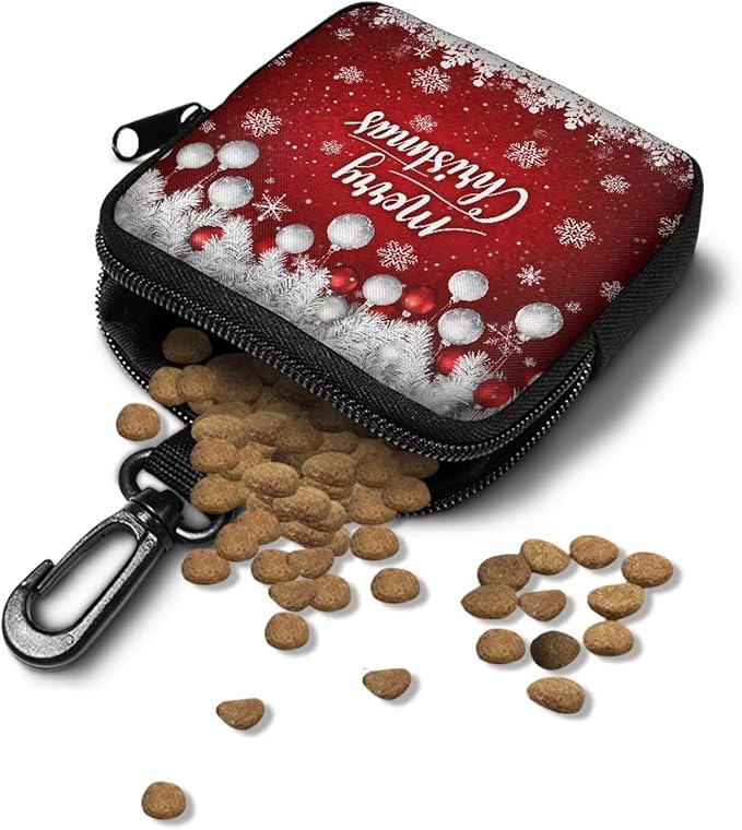 KEIAHUAN Christmas Dog Training Treat Pouch with Carabiner Hands Free Dog Walking Bag Small Fanny Zipper Pack Holder for Puppy with Zipper Closure for Pet Training Walking (Red)