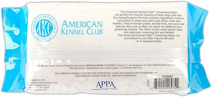 AKC Dog Wipes for Cleansing & Deodorizing Great for Face, Ears, Paws, Body, & Butt - Lavender Scented - 100pk