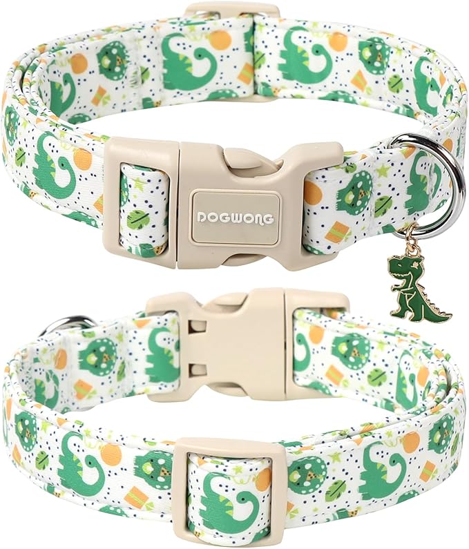 DOGWONG Dinosaur Dog Collar- Cute Summer Dog Collars Adjustable Designer Puppy Dinosaur Dog Collar for Boy Male Small Medium Large Dogs M