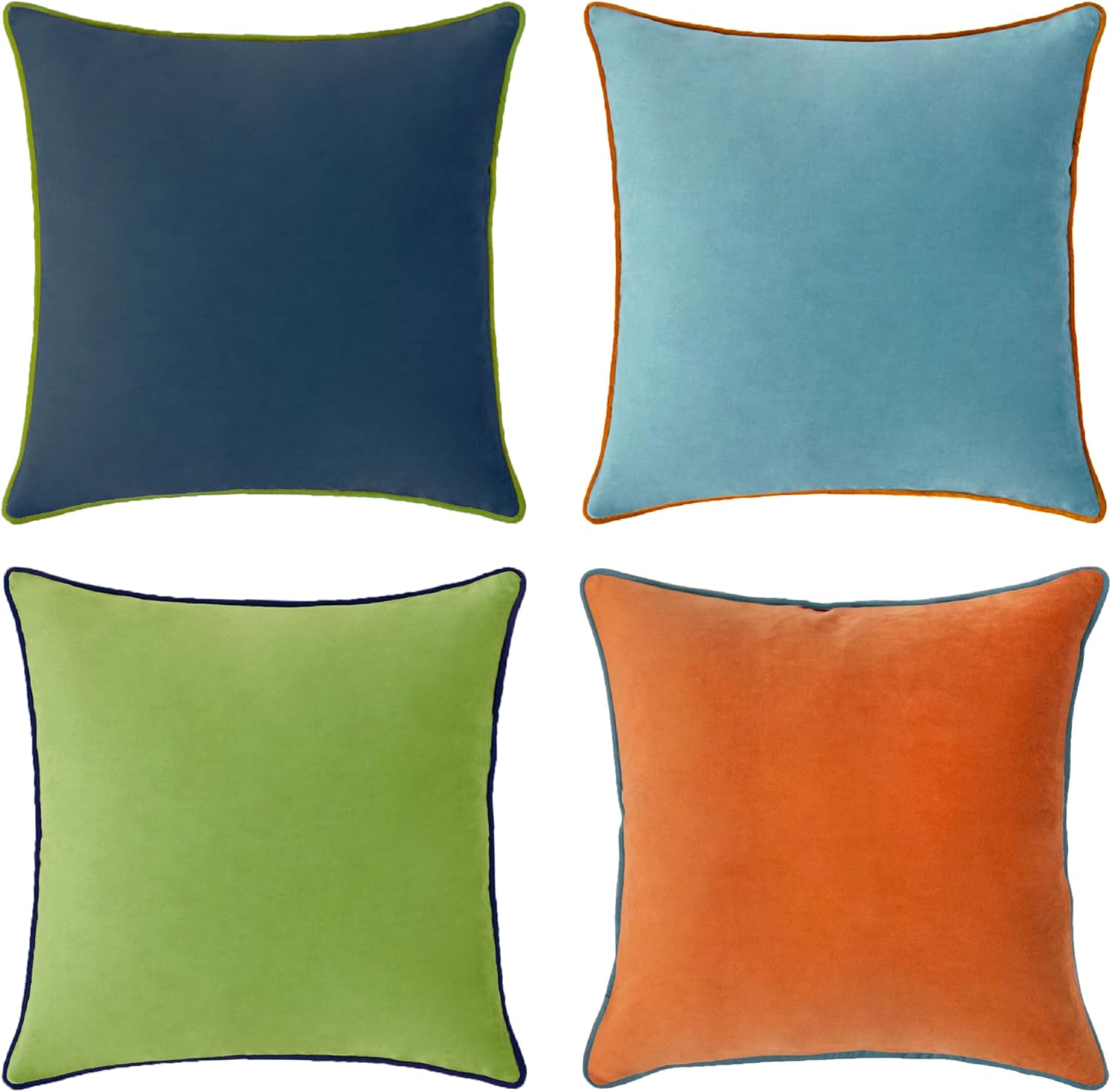 MONDAY MOOSE Decorative Throw Pillow Covers Cushion Cases, Set of 4 Soft Velvet Modern Double-Sided Designs, Mix and Match for Home Decor, Pillow Inserts Not Included (16x16 inch, Blue/Orange)