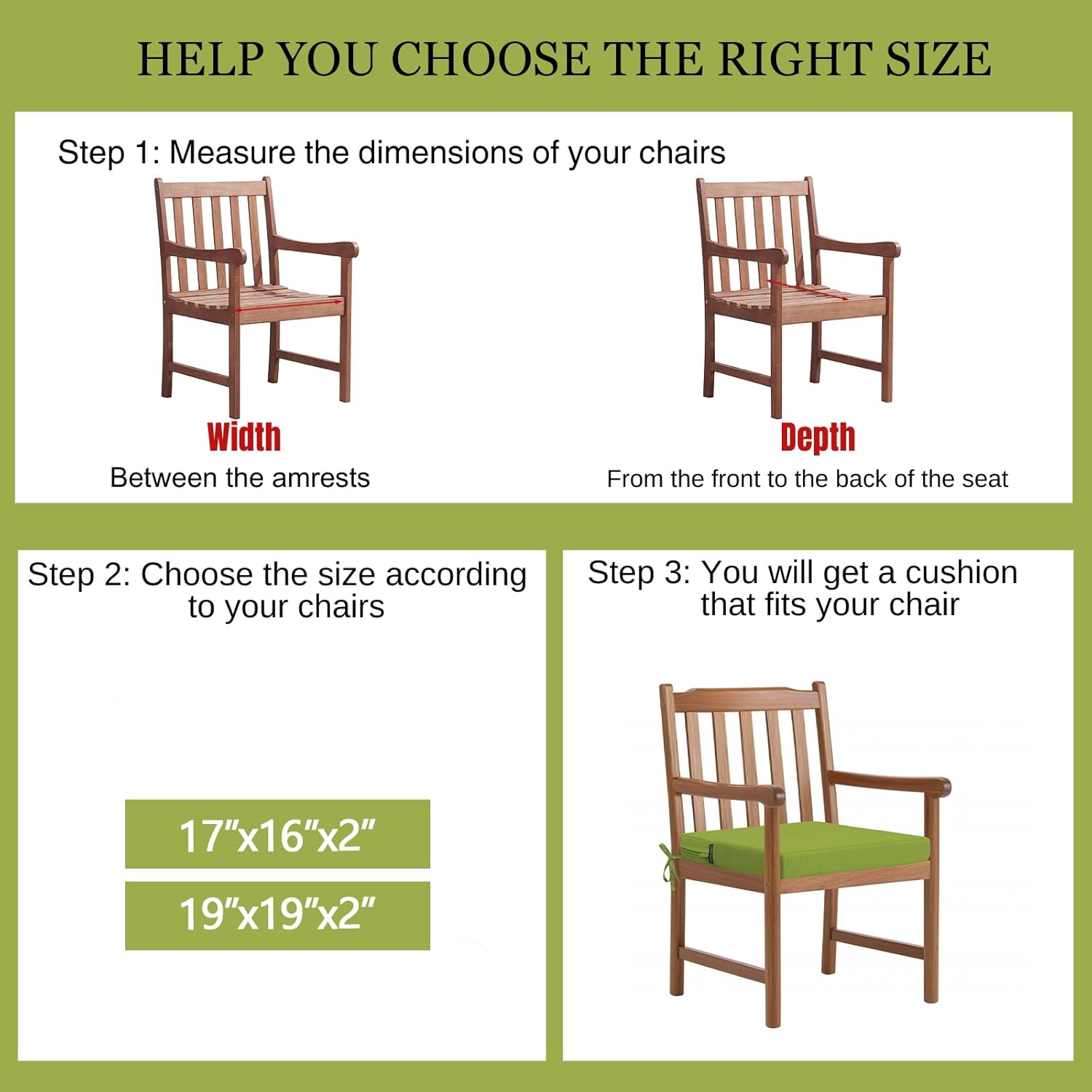 idee-home Outdoor Chair Cushions Set of 4, 17" x 16" Outdoor Seat Cushion Waterproof Patio Furniture with Ties, Dining Chair Pads