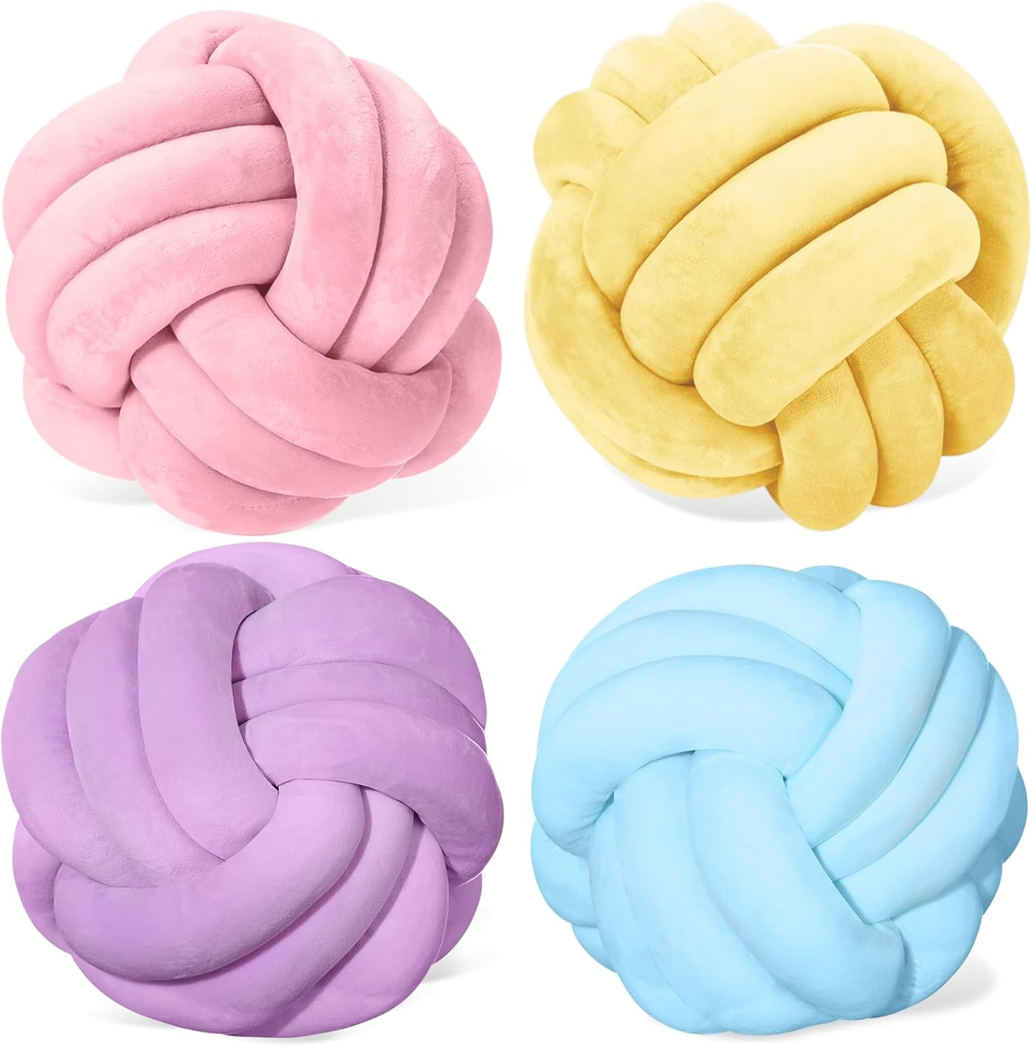 Yerliker 4 Pcs Knot Pillow Ball, 8.7 Inches Soft Home Decorative Round Throw Pillow Handmade Knotted Plush Accent Cushion Gifts for Nursery Decor Home Bed Sofa Bedroom Decoration