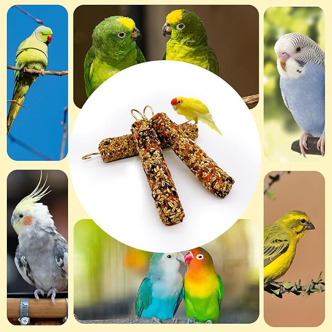 3PCS Parakeet Treat,Natural Parrots Treat Sticks,Vegetable & Grain Style Sticks,Bird Treats for Cockatiel Lovebirds Budgies Canary Finches Myna Conure