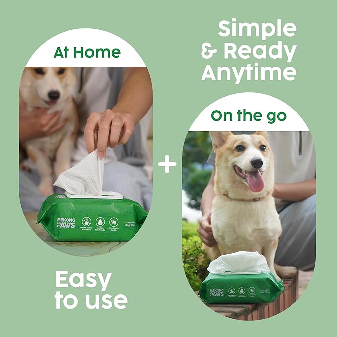 Pet Grooming Wipes - Natural & Organic Bamboo Base - Calming Lavender Scented - Freshening Dog Cat Wipe - Gentle on Sensitive Skin - Thick & Durable for Paws, Coat & Bum - 100 Count