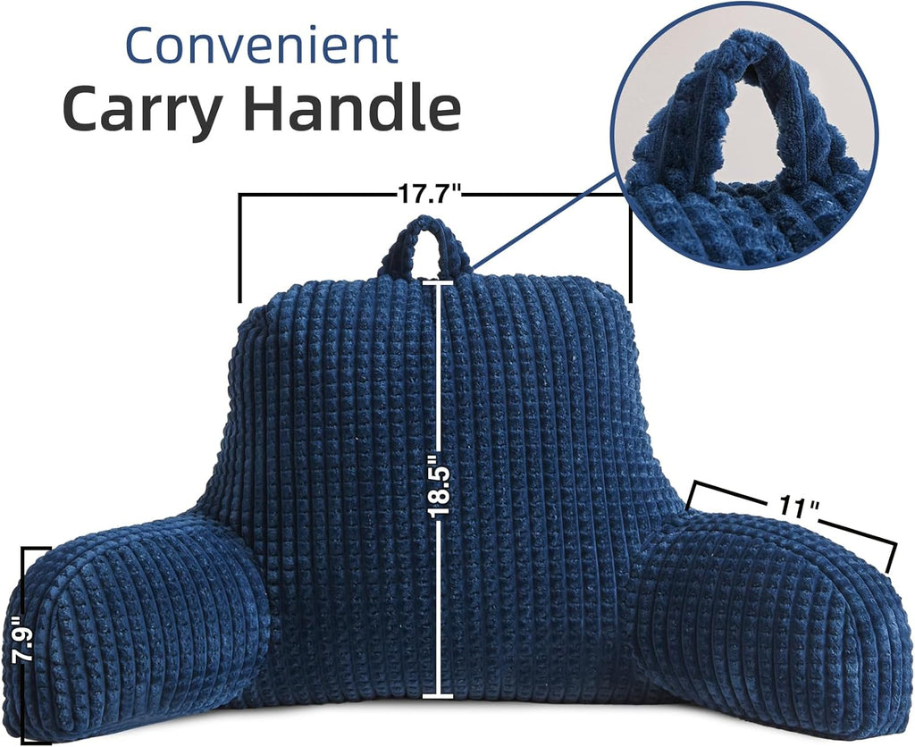 A Nice Night Reading Pillow Bed Wedge Large Adult Children Backrest with Arms Back Support for Sitting Up in Bed/Couch for Lounging Bedrest,Waffle Stereoscopic Design,Navy