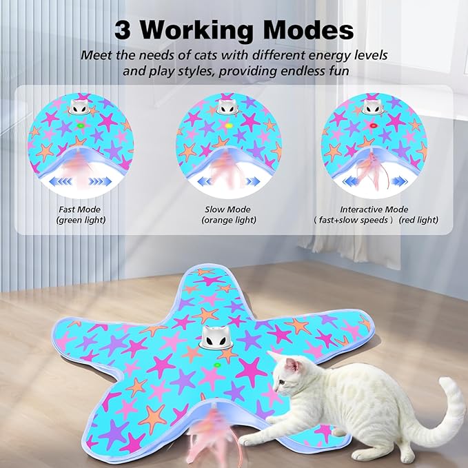 Rechargeable Interactive Cat Toys, Automatic Cat Toy for Indoor Cats, Durable Hide and Seek Cat Toy with Moving Concealed Feathers, Touch Activated Kitten Toys Cat Exercise Toys, Blue Purple Cover