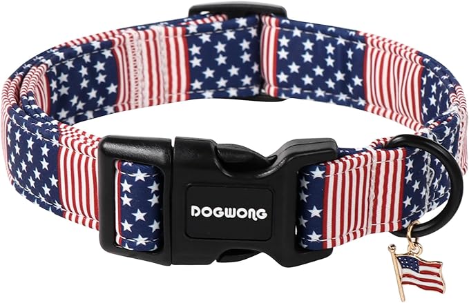 DOGWONG Patriotic Flag Dog Collar, 4th of July American Flag Dog Collars, Adjustable Cute Patriotic Pet Collars Fourth of July Design Dog Collar for Small Medium Large Dogs