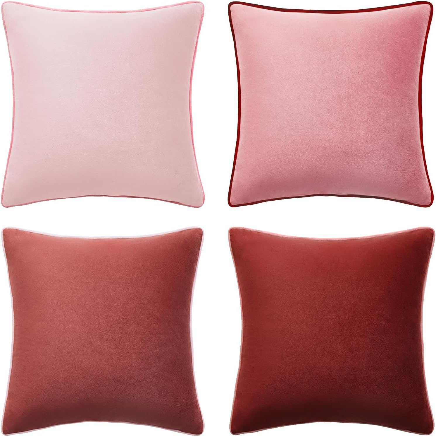 MONDAY MOOSE Decorative Throw Pillow Covers Cushion Cases, Set of 4 Soft Velvet Modern Double-Sided Designs, Mix and Match, Pillow Inserts Not Included (22x22 inch, Pink/Dark Pink)