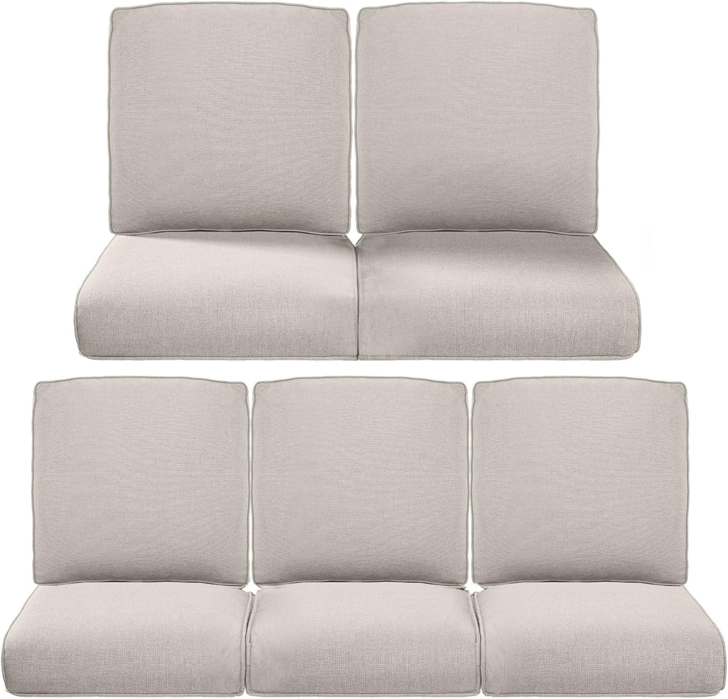 Pop 22x25/22x24 Outdoor Cushions for Patio 5 Piece Set - Set of 5 Water-Resistant Replacement Pillows for Rattan Dining Rocking Swivel Chairs Loveseat Couch Sectional Sofa - Beige/Classic