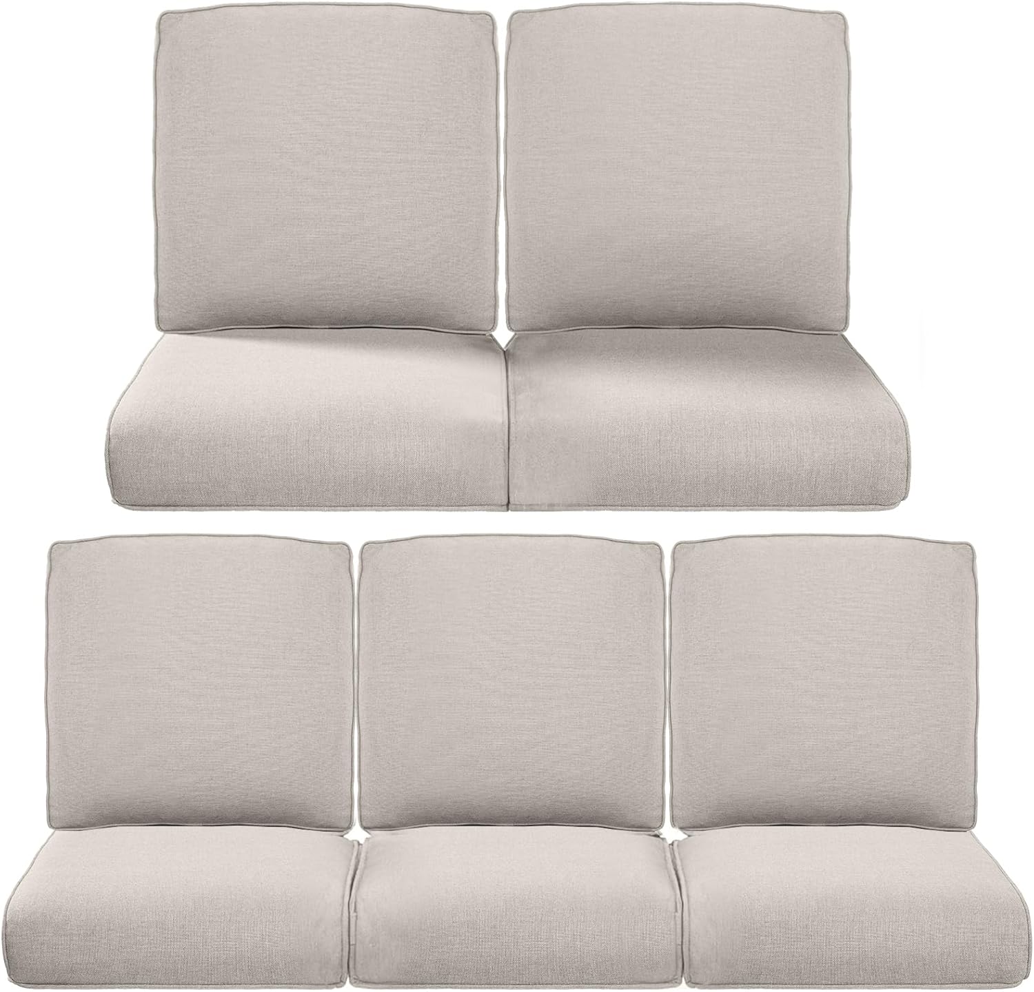 Pop 22x25/22x24 Outdoor Cushions for Patio 5 Piece Set - Set of 5 Water-Resistant Replacement Pillows for Rattan Dining Rocking Swivel Chairs Loveseat Couch Sectional Sofa - Beige/Classic