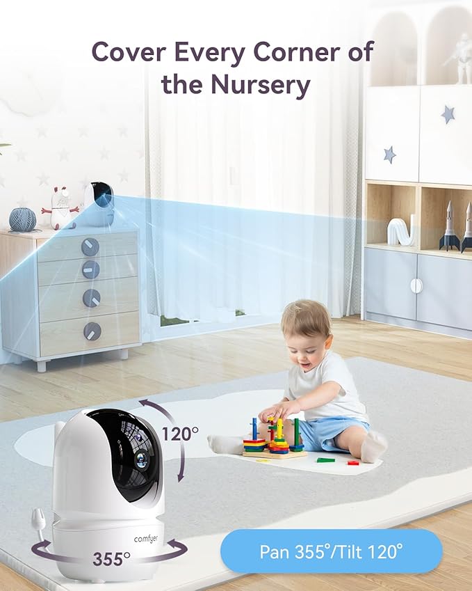 7" Split-Screen Baby Monitor with 2 1080P Cameras, 720P HD No WiFi Monitor with a Flexible Bracket, 120 Hrs 6000mAh Battery Runs 5 Days in VOX Mode, 2 Way Audio, Remote PTZ, Auto Night Vision
