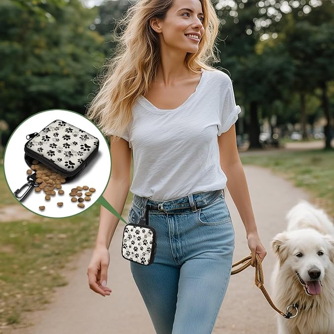 KEIAHUAN Paw Print Dog Treat Pouch Small Training Bag Portable Dog Treat Bag with Clasp & Zipper Closure Reusable Pet Treat Container Puppy Doggie Snack Reward Bags Mini Coin Purse Pocket