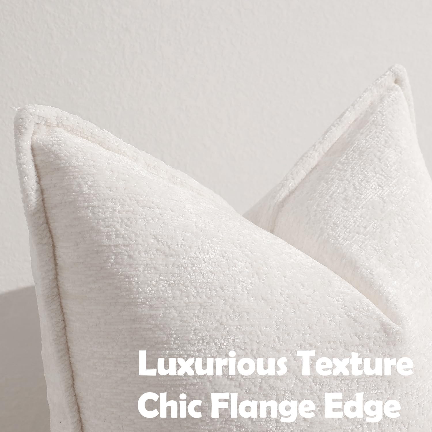 Pack of 2 Cream White Decorative Throw Pillow Covers 16x16 Cozy Soft Chenille Accent Vintage Square Couch Pillow Covers for Home Decor Bed Sofa Living Room