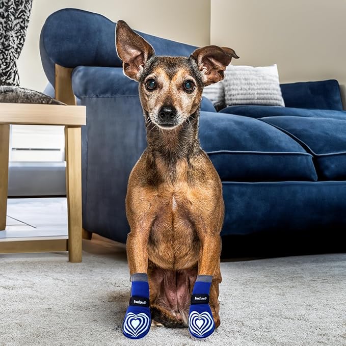 Double Sided Non-Slip Cotton Dog Socks| PawFlex Comfy Pawz Silicone Grip at Inner Cuff for No Twisting or Sliding Off | Adjustable Strap |Pet Paw Protection |Traction Control | Wound Coverage