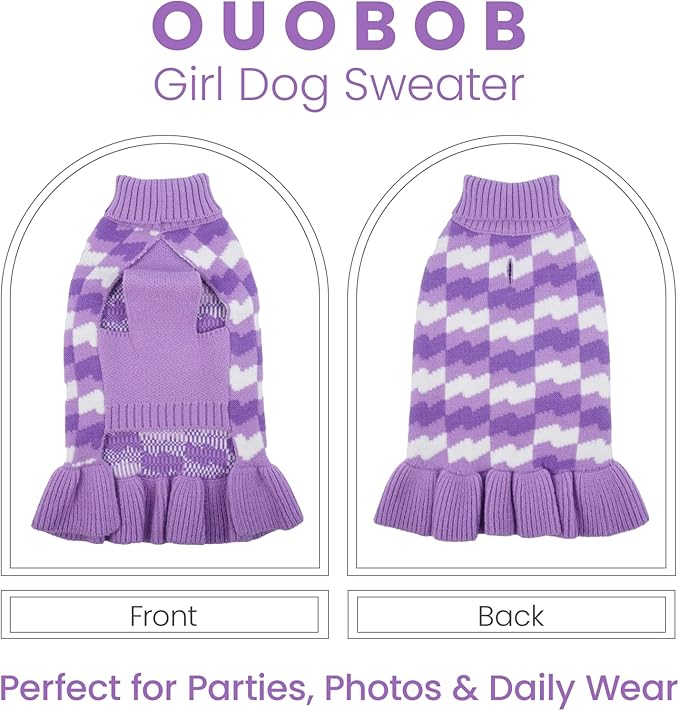 Dog Sweaters for Large Dogs Girl, Dog Sweater Dress with Leash Hole, Thick Turtleneck Knitwear for Female Dogs, Warm Fall Winter Dress for Cold Weather, Thanksgiving, Christmas - Purple XL
