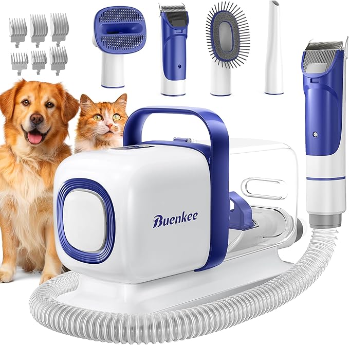 Dog Grooming Kit with Vacuum, All-in-One Pet Grooming Vacuum for Dogs and Cats, Low Noise Pet Hair Clipper & Shedding Brush, Dog Hair Remover, Cat Pet Groomer Set with Cleaning Brushes, White