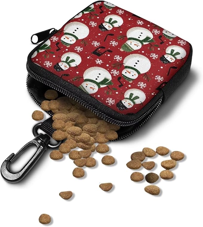 KEIAHUAN Christmas Dog Training Bag Treat Pouch Xmas Puppy Training Small Bag with Carabiner Hand Free Puppy Walking Bag Christmas Coin Bags Small, Christmas Snowman