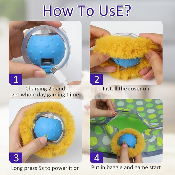 Interactive Cat Toys Ball Fast Rolling in Pouch, Motion Activate Chirping Cat Toy Hide and Seek Mouse Catching Game (Halloween Party)