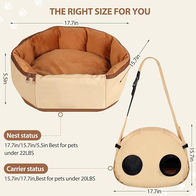 2-in-1 Convertible Pet Sling Carrier & Bed - with Breathable Mesh, Adjustable Strap & Pocket，for Travel, Vet Visit & Home Use, Up to 22lbs