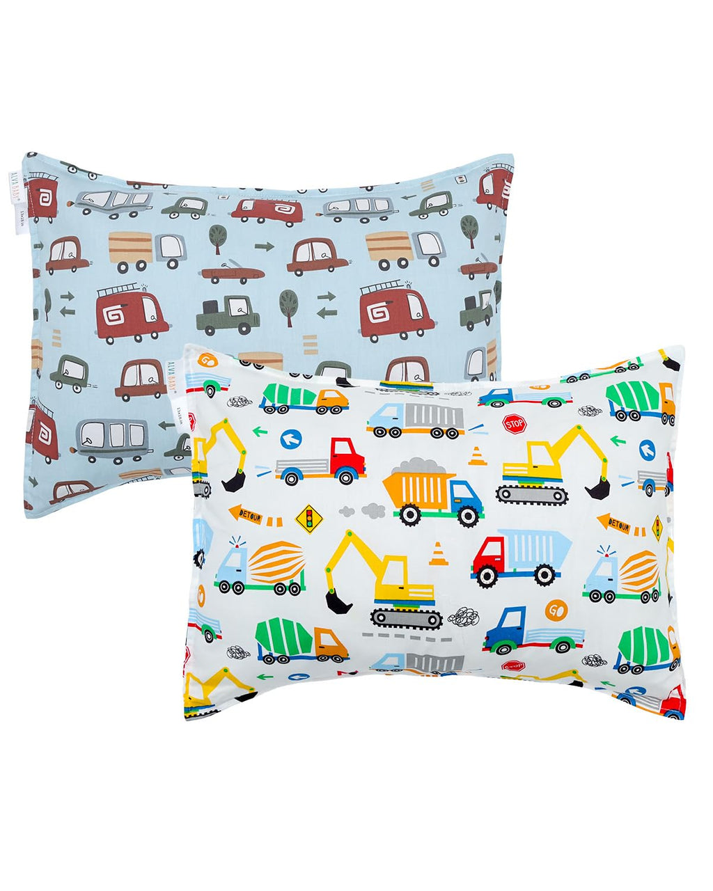 ALVABABY Toddler Pillowcases 2 Pack Organic Cotton Kids Pillow Cover Fit 13"x 18" or 12"x16" Envelope for Girl Boy Sleepy Travel(Pillowcase Only)