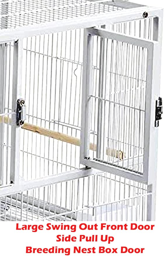 Combo Breeding Stacker Center Divided Breeder Bird Flight Double Rolling Cage with Side Breeding Nest Door (White, Double Stack)