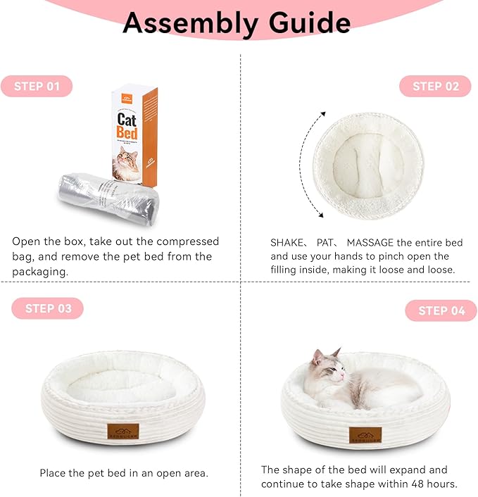 20in Cream Round Cat Dog Bed Gift for Large Medium Small Dogs Cats, Machine Washable Sleeping Sofa, Non-Slip Bottom Breathable Soft Calming Pet Cuddler for Indoor/Outdoor/Car/Cage