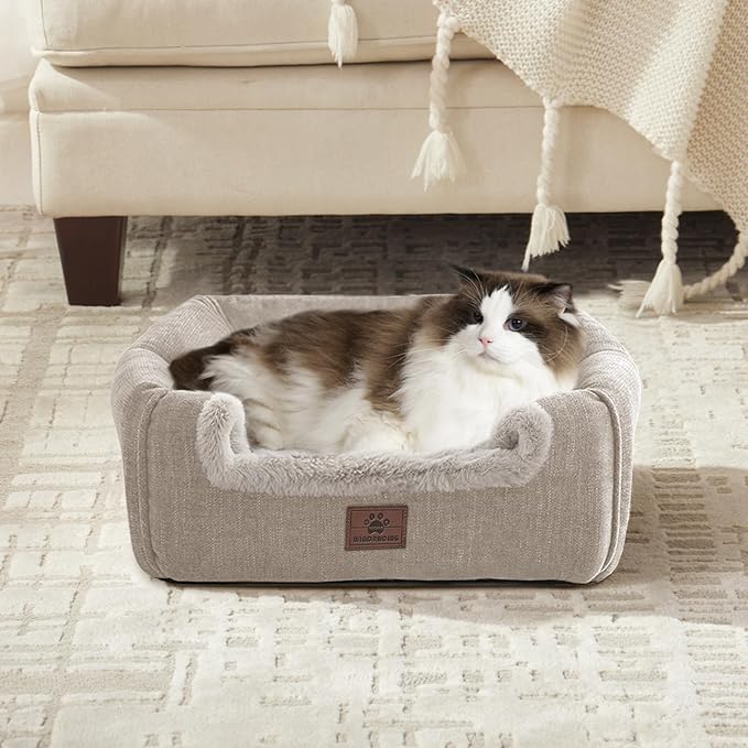 Cat Bed for Indoor Cats - Cat House Cats Tent with Removable Washable Cushioned Pillow, Soft and Self Kitten beds,for Small and Medium Pet Bed, Beige