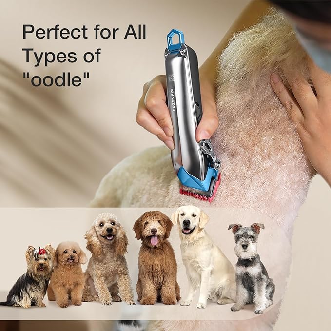 Dog Clippers for Grooming with Detachable Blade for Thick Coats, Cordless Rechargeable Low Noise Professional Pet Grooming Hair Trimmer Shaver Kit with 8 Guide Combs for Dogs Cats Animals