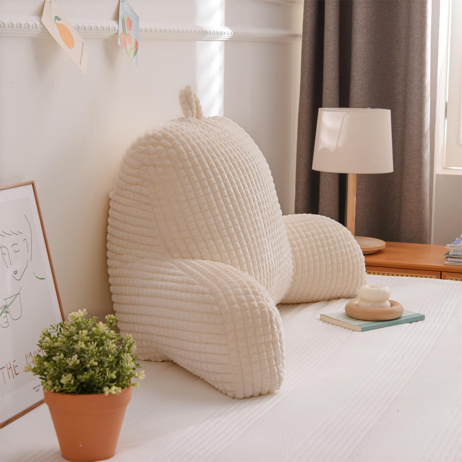 Holawakaka Adults Reading Pillow with Arms, Backrest Reading & Rest Pillows for Sitting Up in Bed, Bed Rest, Lounging, Working on Laptop,Arms Back Support Cushion for Men Women Teens, Ivory