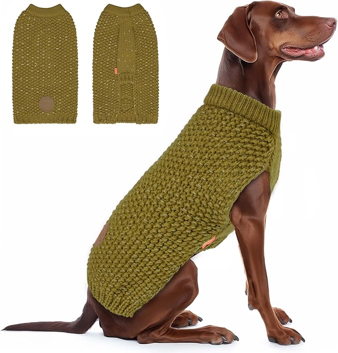 KYEESE Dog Sweater for Large Dogs with Leash Hole Warm Pullover with Reflective Yarn Male Thick Stretchy Knitwear Winter Soft Pet Coat boy for Cold Weather Comfy Dog Sweaters,Brown,XXX-Large