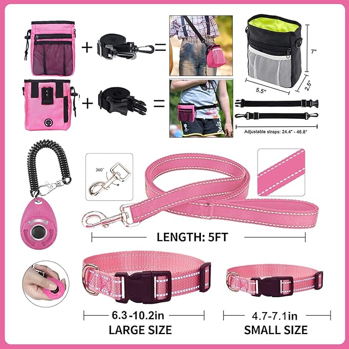 Puppy Supplies Starter Kit - 39-Piece Set of Puppy Essentials and Dog Stuff.Includes Dog Leash, Toys, Bowl, Brushes,and More.Perfect Welcome Home Present for Your New Puppies-Pink