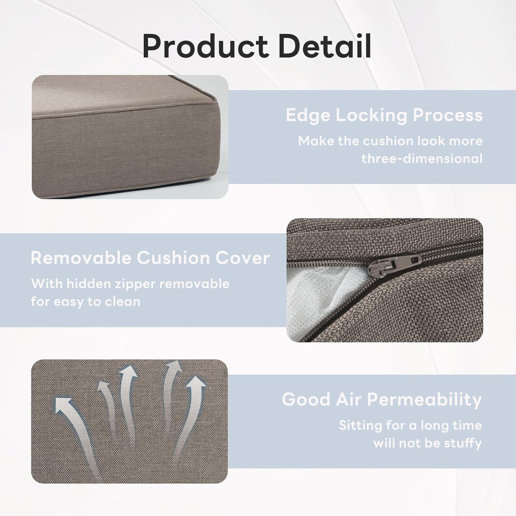 6" Thicker Outdoor Chair Cushion 4 Sets - 24" *24" *6" Waterproof Patio Furniture Cushions with Removable Cover, 28D High Density Sponge Filling Thicken Outdoor Patio Cushions - Grey