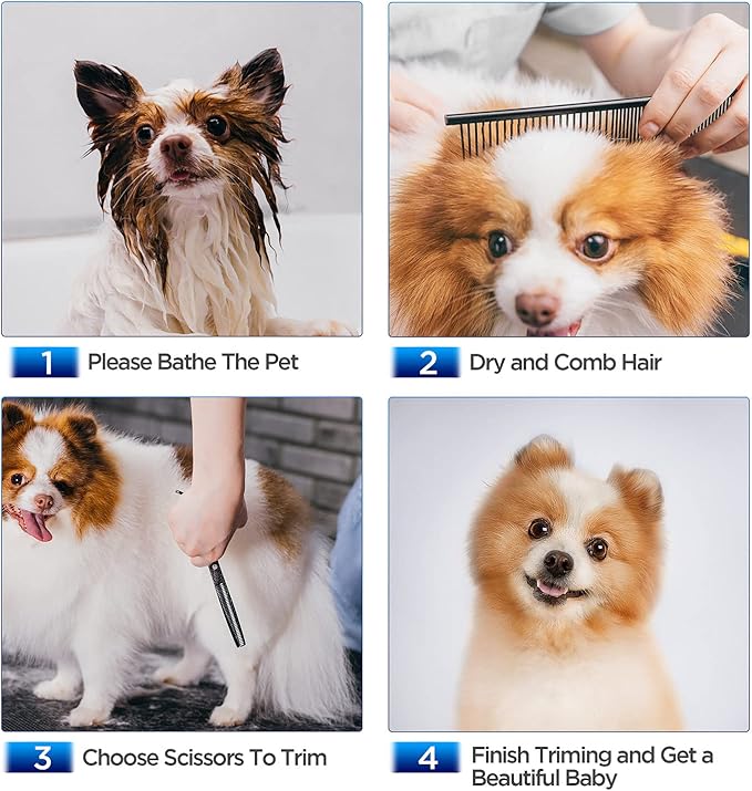 Gimars Dog Grooming Scissors Kit Professional 4CR with Safety Round Tip, 5 in 1 Heavy Duty Titanium Coated Thinning & Curved & Straight Shears