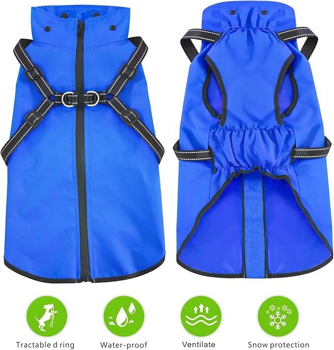 Mosucoirl Dog Raincoat Waterproof Dog Hoodie Reflective Doggie Raincoat Hooded Adjustable Rain Jacket for Small Medium Large Dogs Puppies Doggie Black Red Yellow Green (Blue, L)